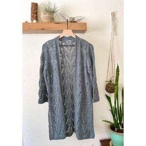 NVELOP blue/grey long open weave cardigan